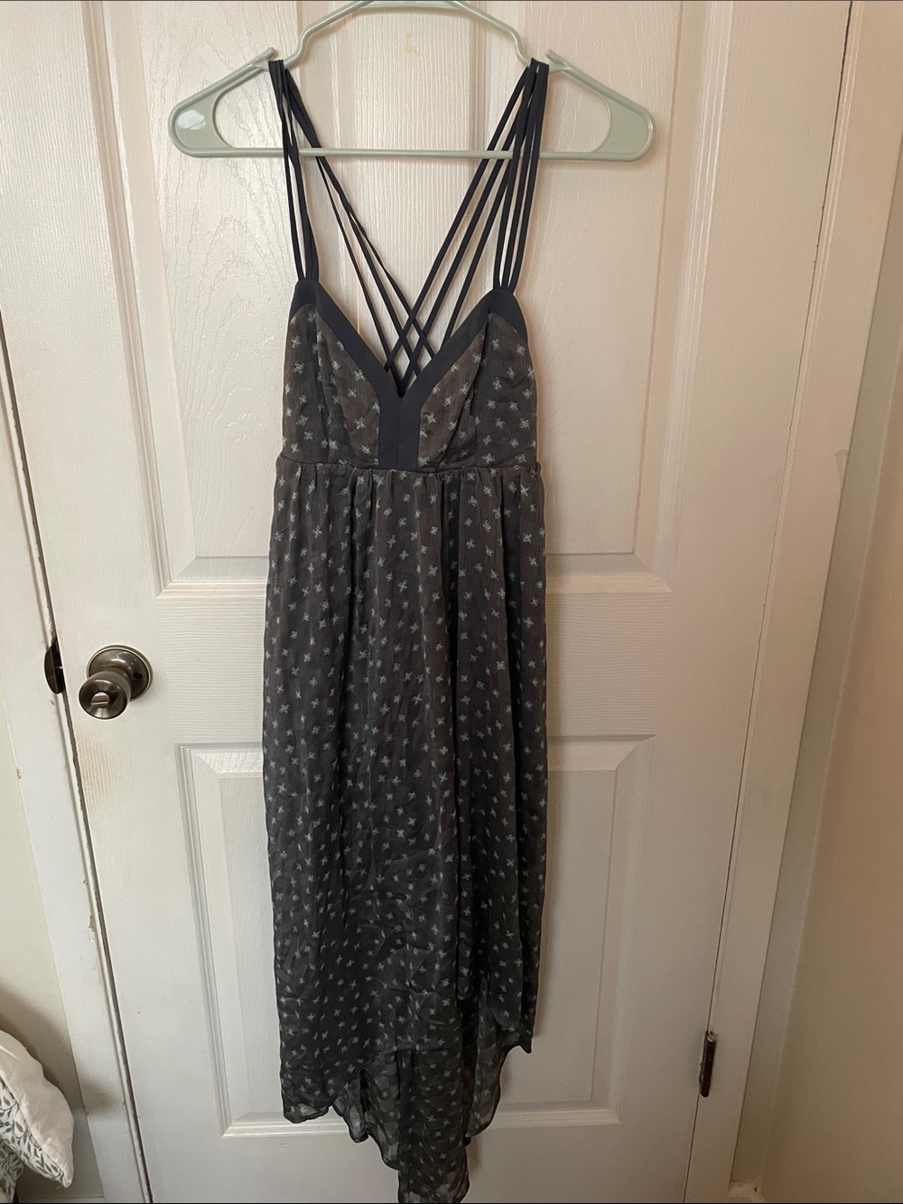 BCBGMaxAzria Charcoal Gray Floral High-Low Maxi Dress